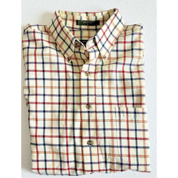 ORVIS Signature Shirt Cotton Wool Pale Yellow Multi Plaid Button Long Sleeve Lg - Picture 1 of 7